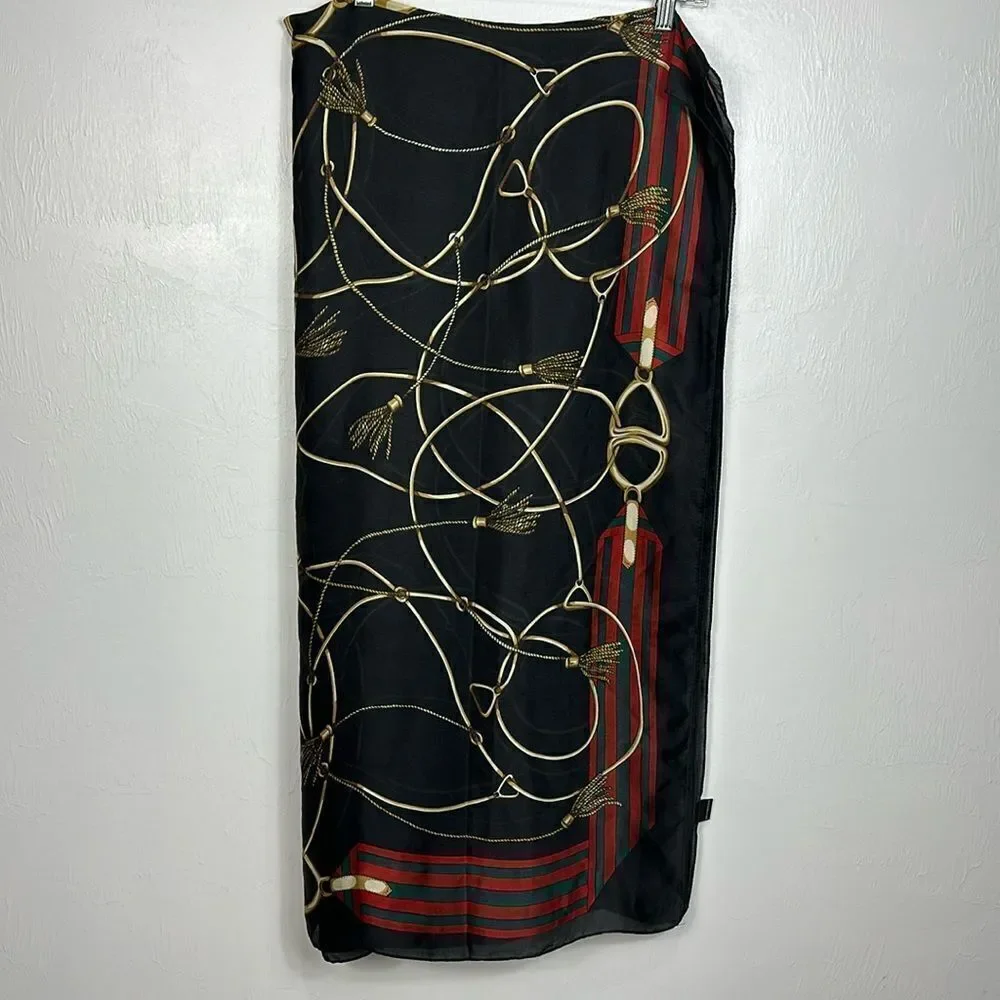 Elegant Tassel & Buckle Print Lightweight Rectangle Scarf